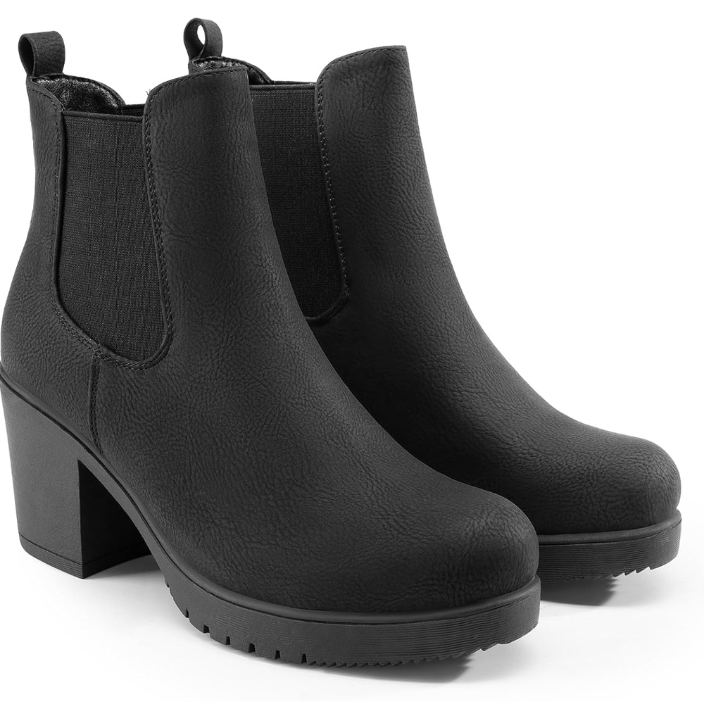 Dream Pairs Black Heeled Chunky Ankle Boots